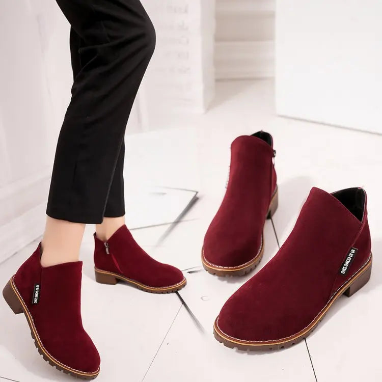 Women Winter Snow Boots Ladies Warm Wool Suede Booties Casual Mid-Heels Boots