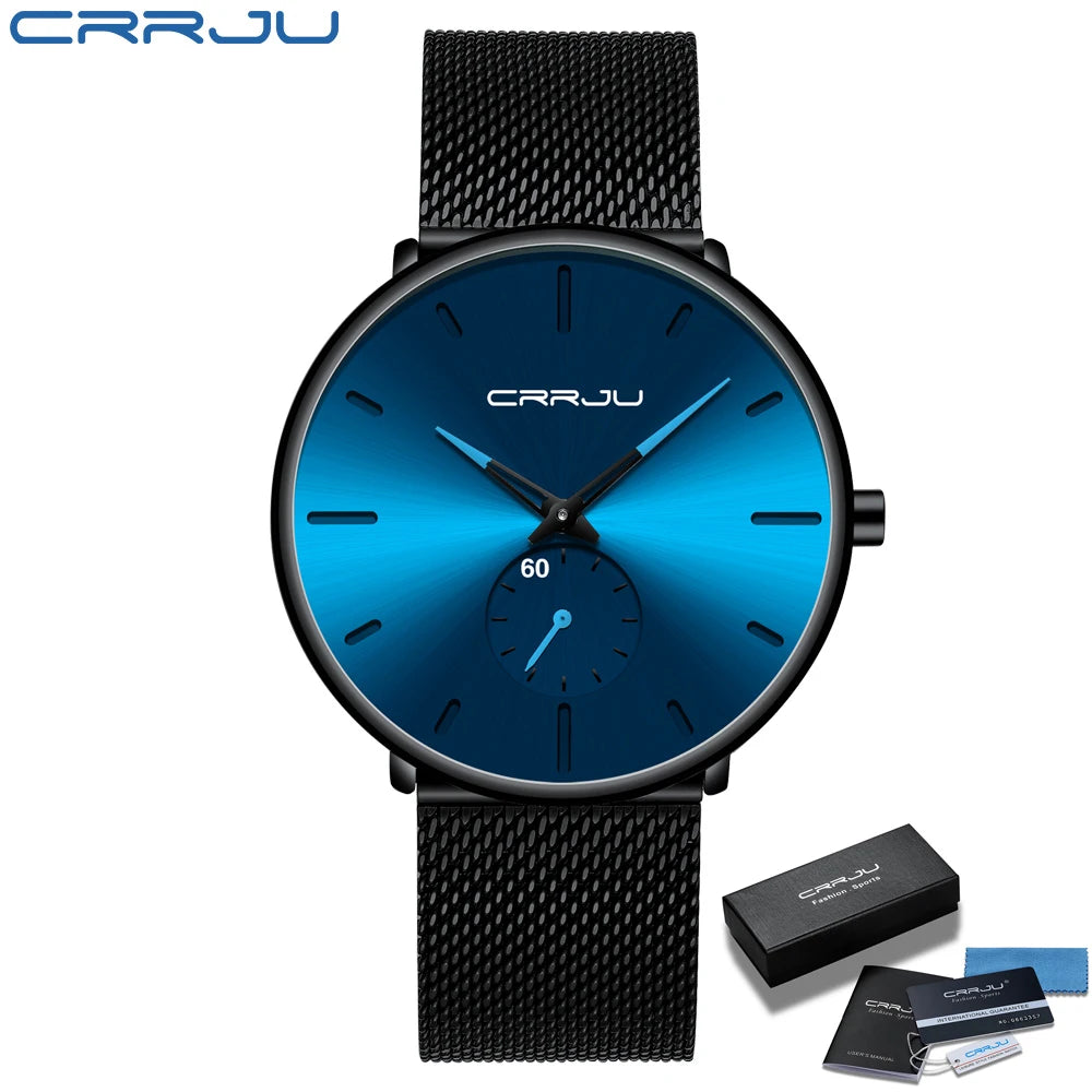 Mens Watches Quartz Watch Men Casual Slim Mesh Steel Waterproof Sport Watch