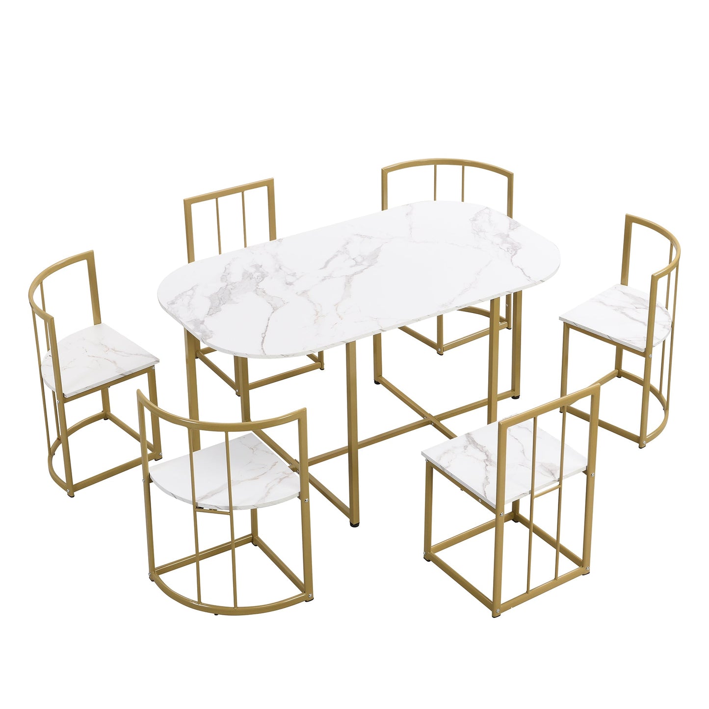 Modern 7-Piece Dining Table Set With Faux Marble Compact 55Inch