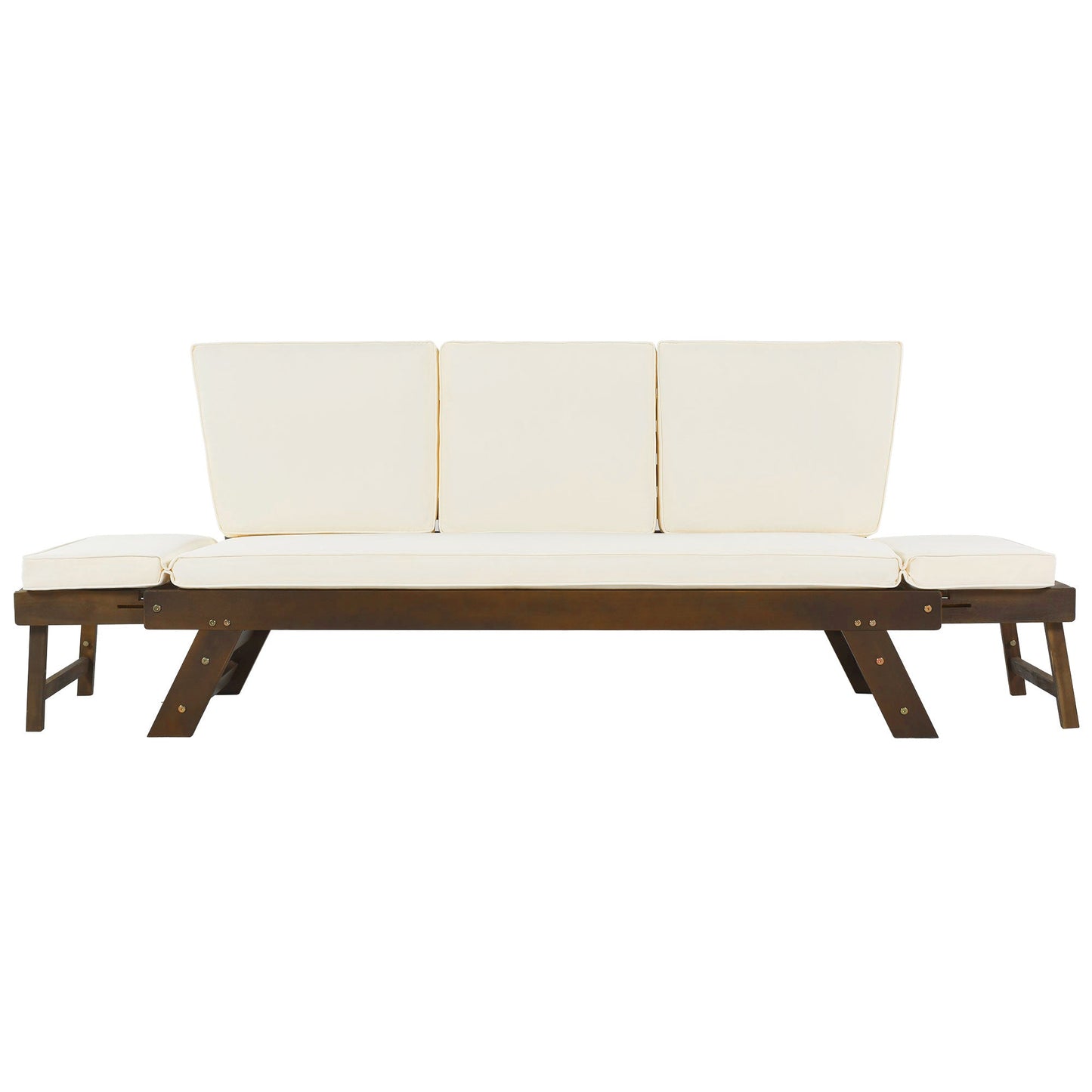 Outdoor Adjustable Patio Wooden Daybed Sofa Chaise Lounge With Cushions