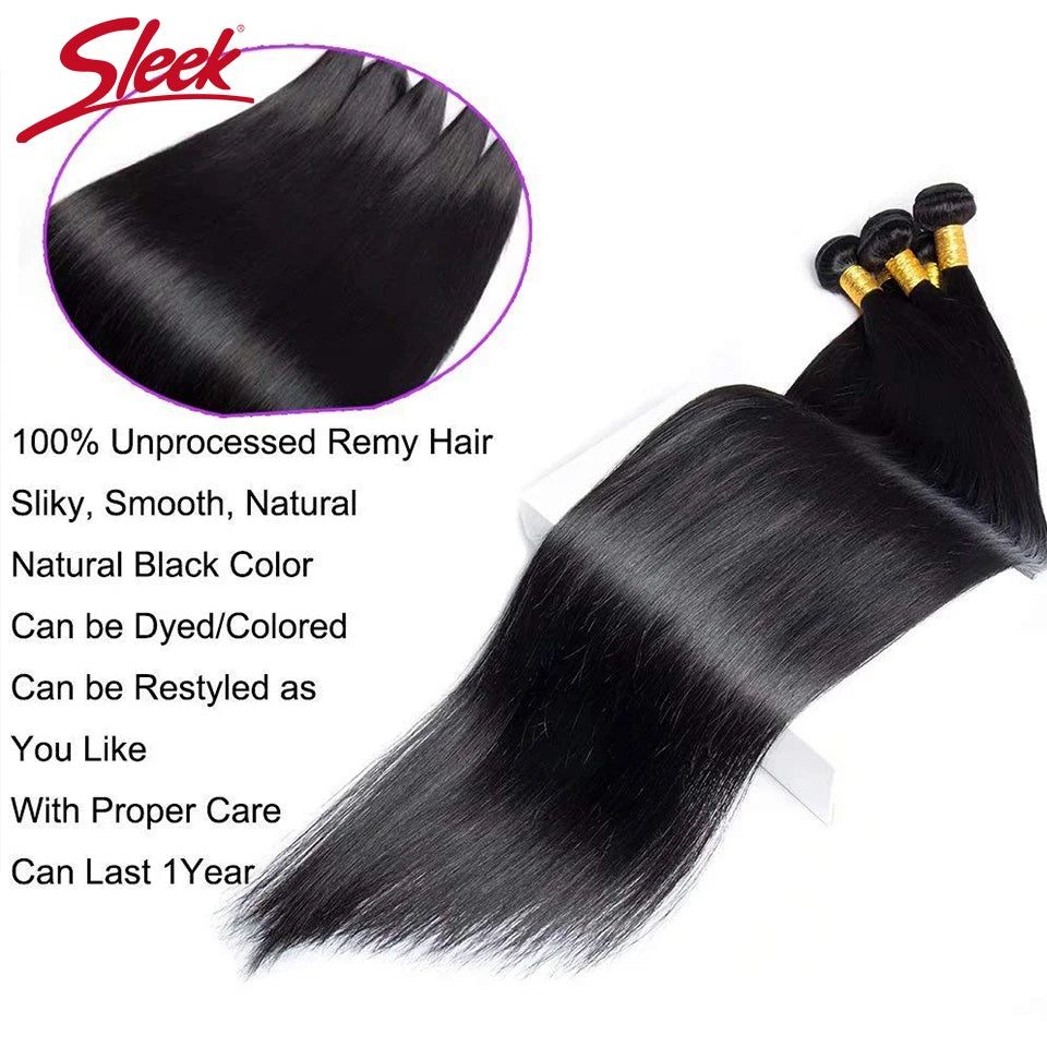 Sleek Brazilian Straight Human Hair Bundles 1/3/4 Pcs Extension