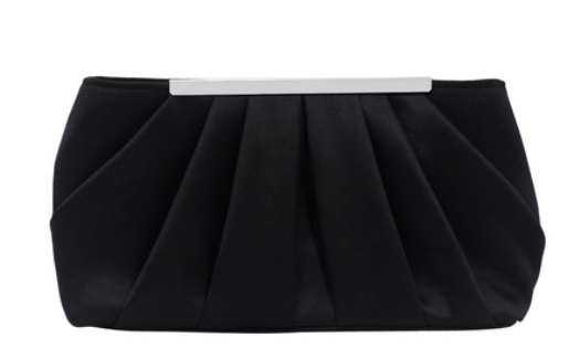 Womens Pleated Satin Evening Handbag Clutch With Detachable Chain Strap