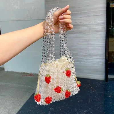 Retro Orange Beaded Bag Clear Crystal Jelly Clutch Bag