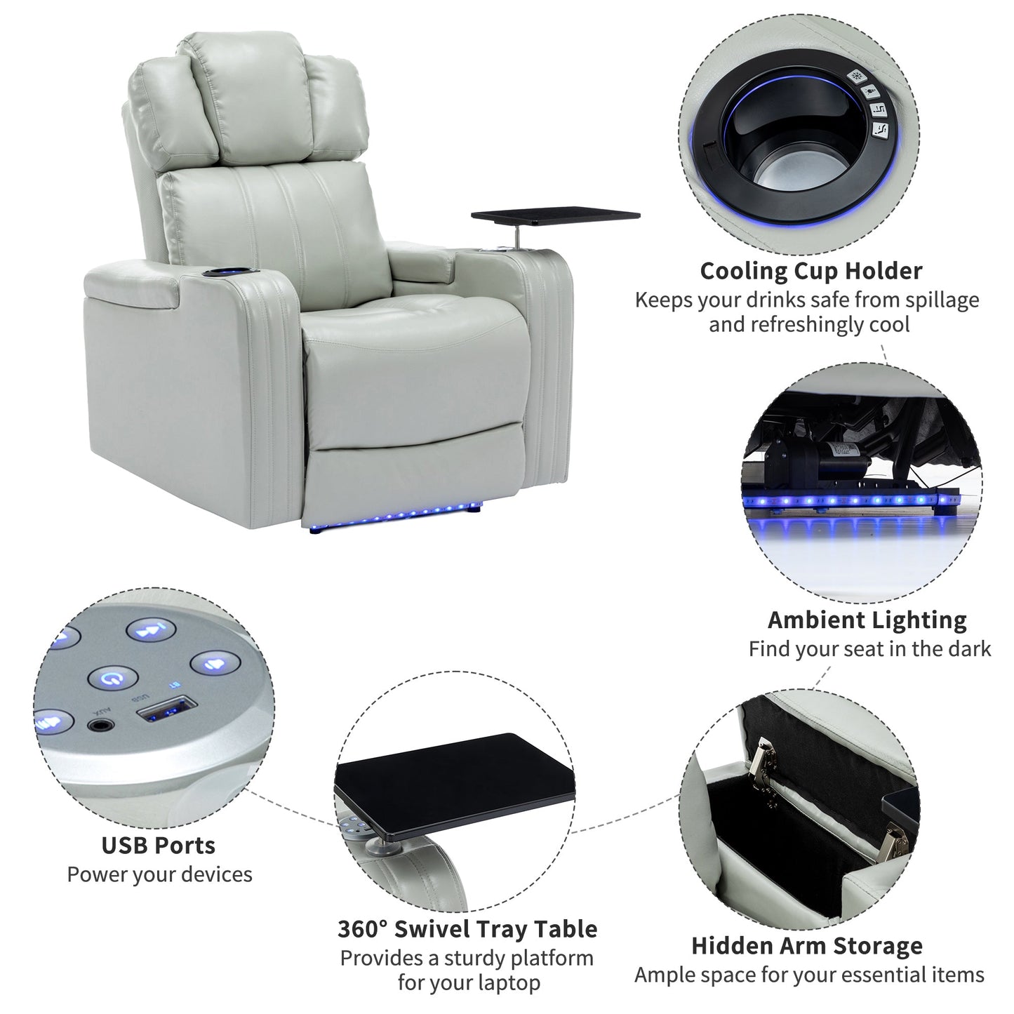 PU Leather Power Recliner Individual Seat Home Theater Recliner