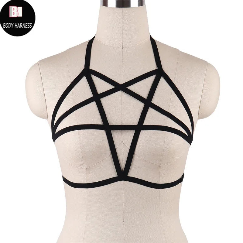 Women Sexy Crop Top Bondage Harness Fetish Elastic Cage Bra Suspender Bralett