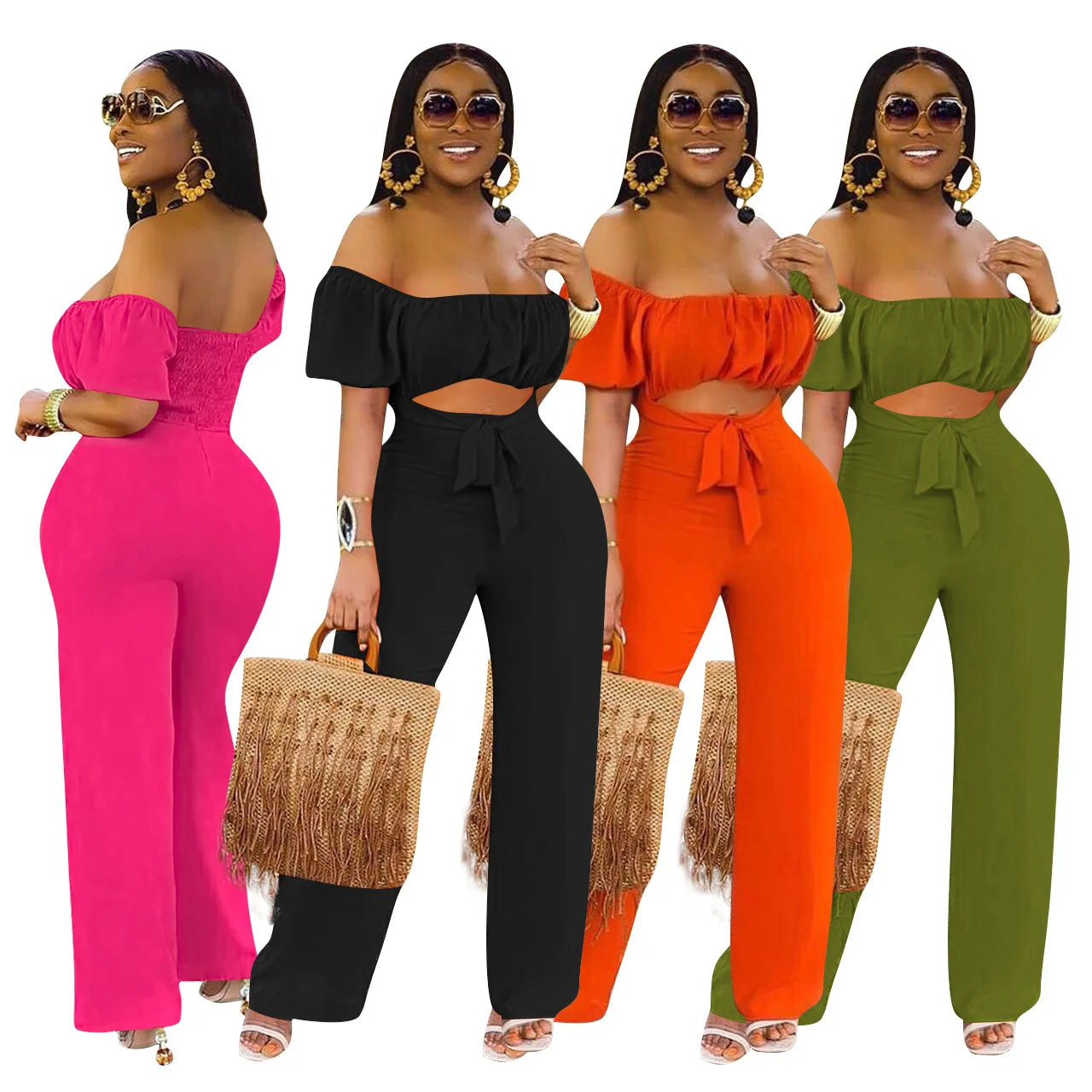 Spring Women's Clothing Shoulder One-Piece Casual Wide Leg Pant for Women