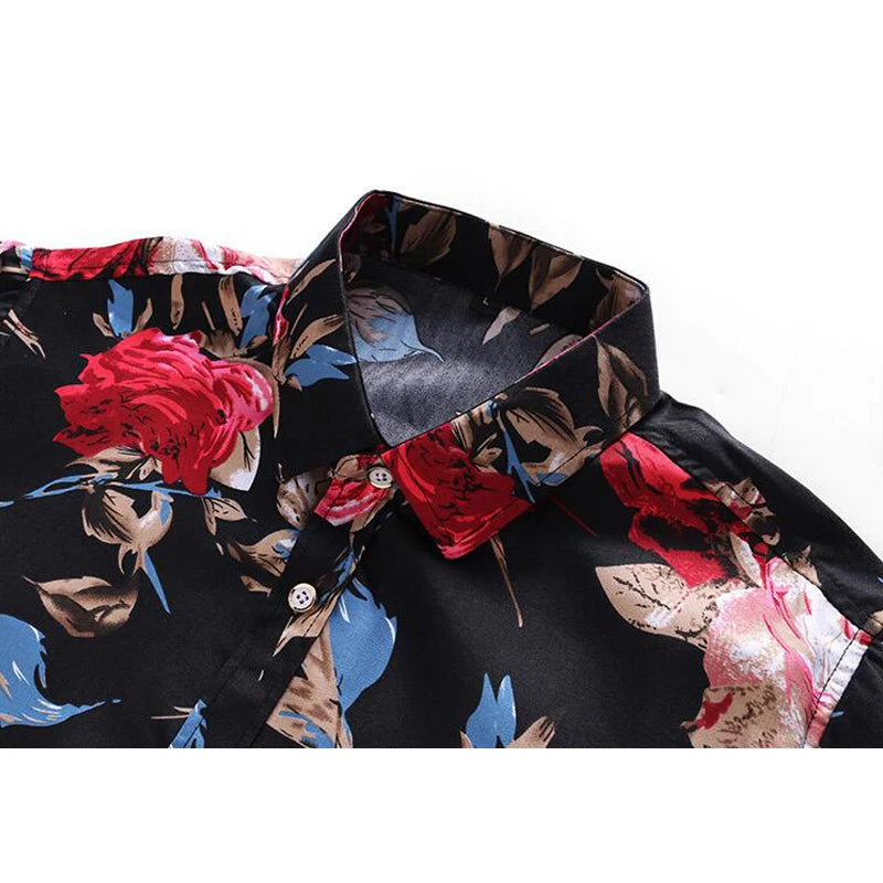 Summer Men Print Short Sleeve Hawaiian Shirt Casual Flower Slim Fit Beach Shirts