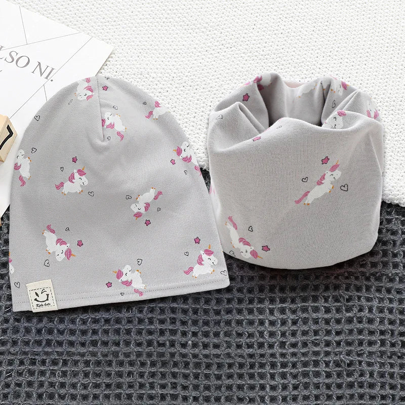 New Spring Autumn Girls Hat Scarf Set Cartoon Owl Star Swan Baby  Kids Hat Set