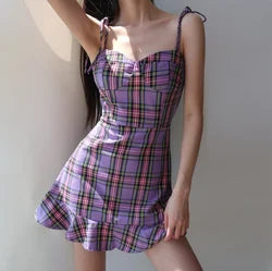 Printing Plaid Sling Short Female Summer Thin Camisole New Mini Dress Skirt