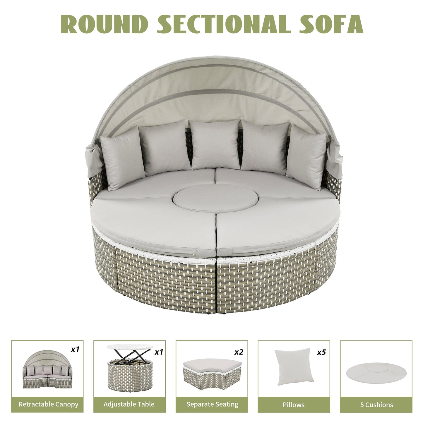 Patio Furniture Round Outdoor Sectional Sofa Set Rattan Daybed