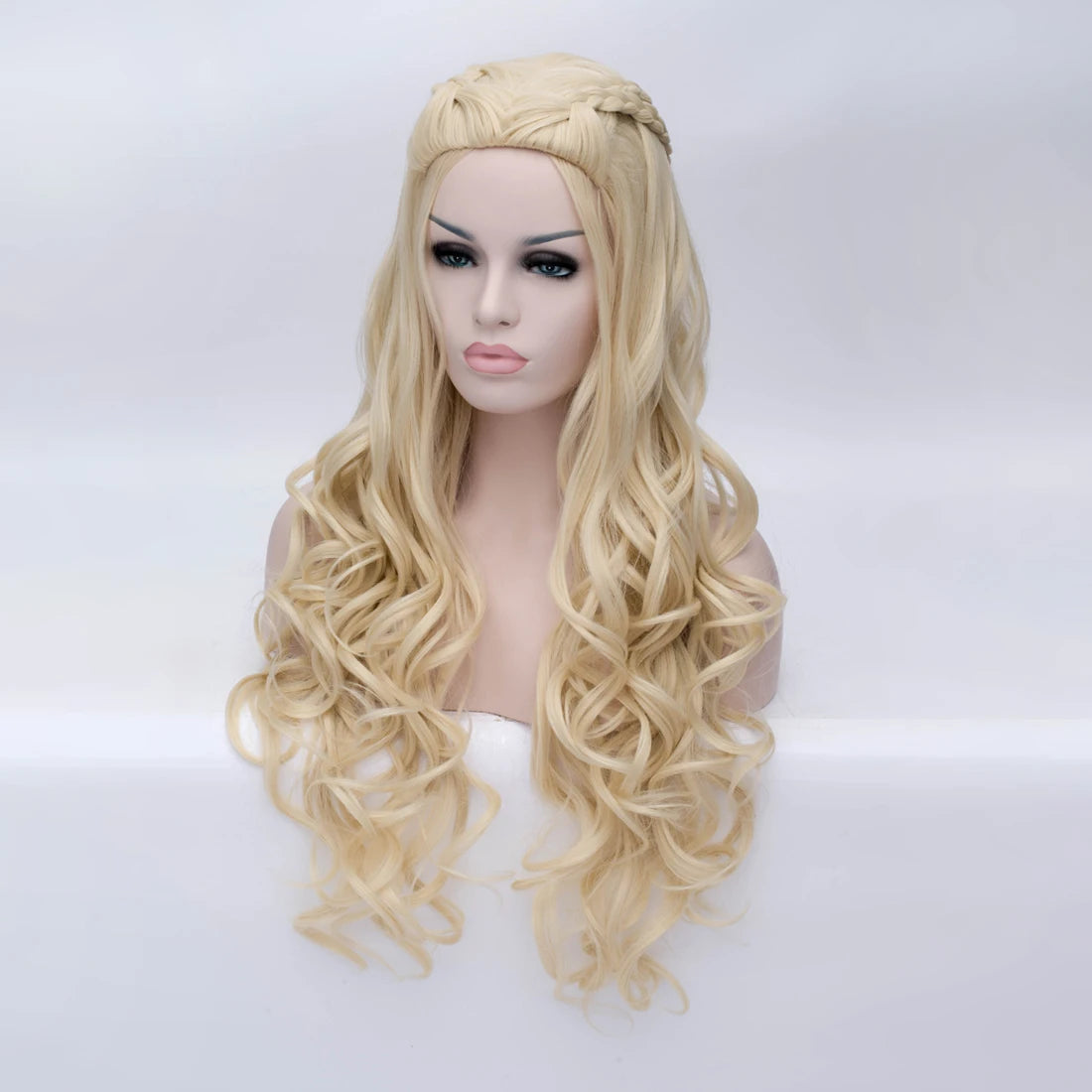 Synthetic Long Silver White Braided Curly Wigs Heat Resistant