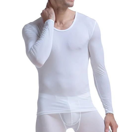 Men's Undershirt Thermal Super Thin Men Ice Silk Underwear Sheer T Shirts