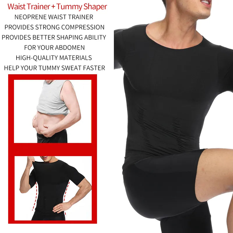 Mens Slimming Body Shaper Chest Compression Shirts waist Trainer Corset