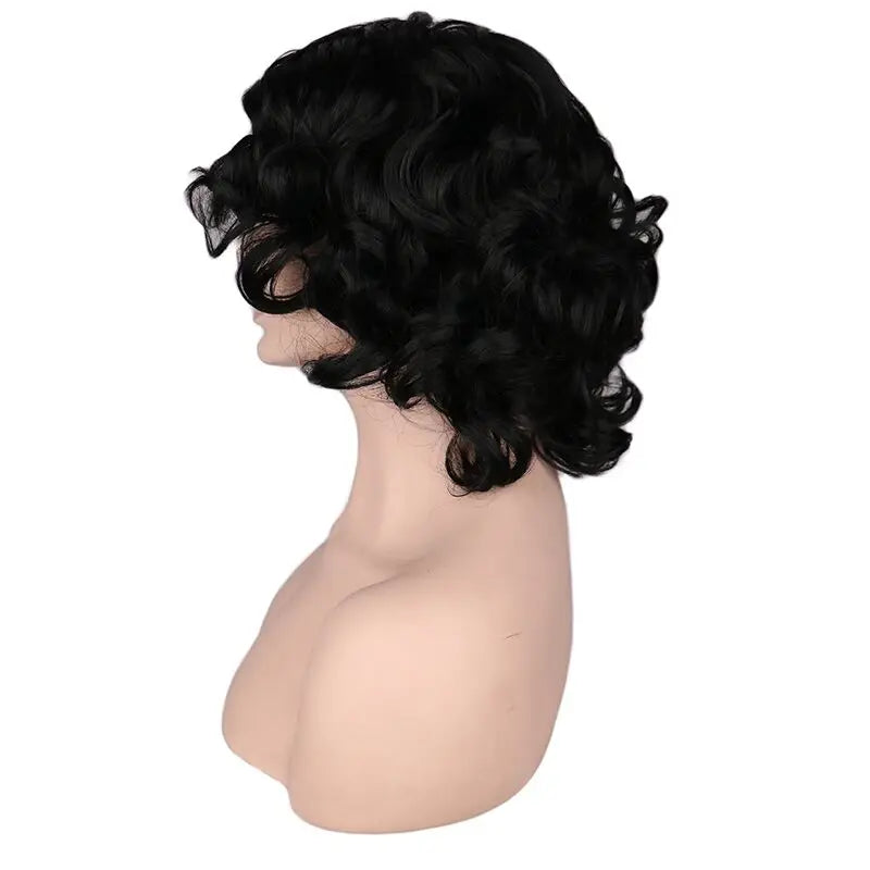 Short Curly Wigs Women Natural Black Heat Resistant Synthetic Hair Wig