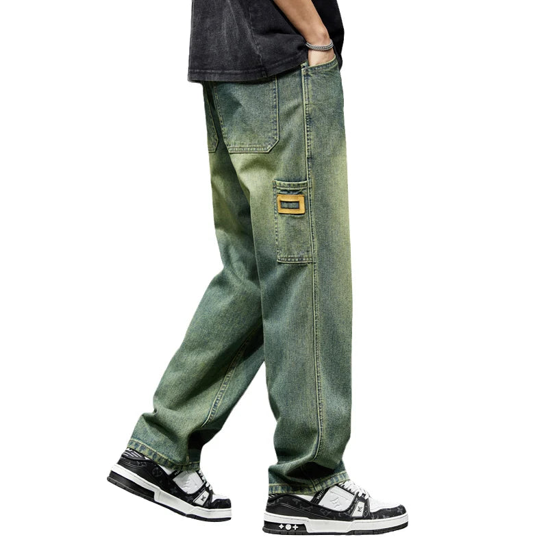 Mens Wide Leg Loose Jeans Baggy Pants Men Denim Pants