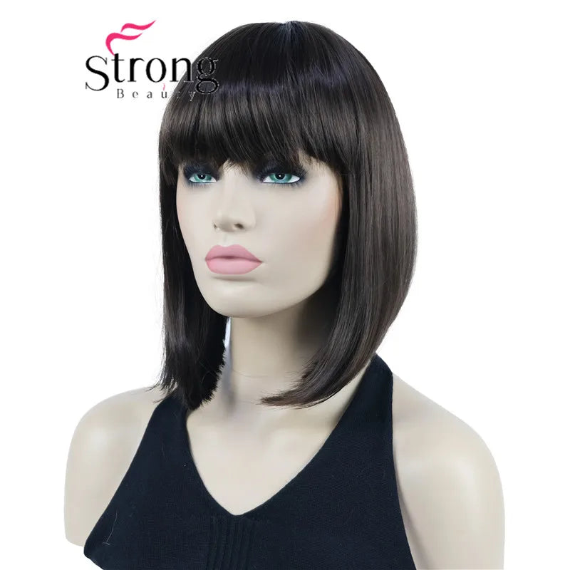 Short Straight Blonde Highlighted Bob With Bangs Synthetic Wig