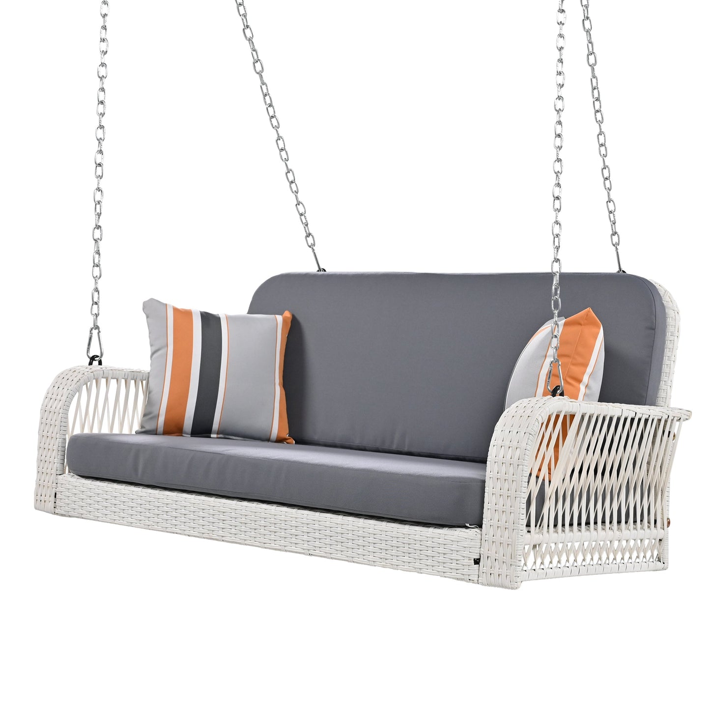 PE Wicker Porch Swing, 2-Seater Hanging Bench With Chains