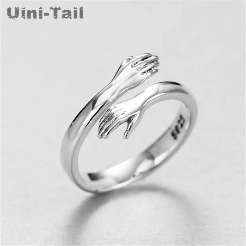 Silver European and American Jewelry Love Hug Ring