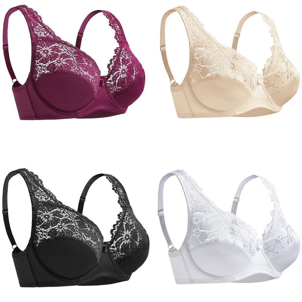 Women Floral Unlined Lace Bras Transparent Perspective Brassiere