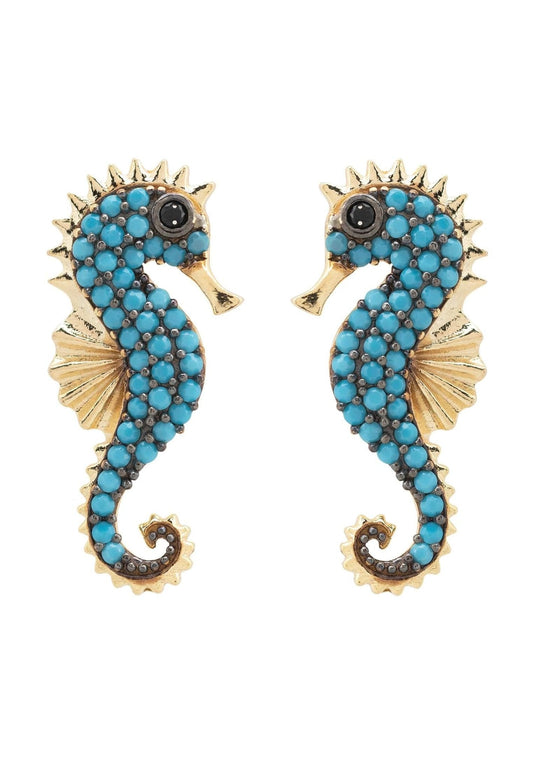 Seahorse Turquoise Earrings Gold