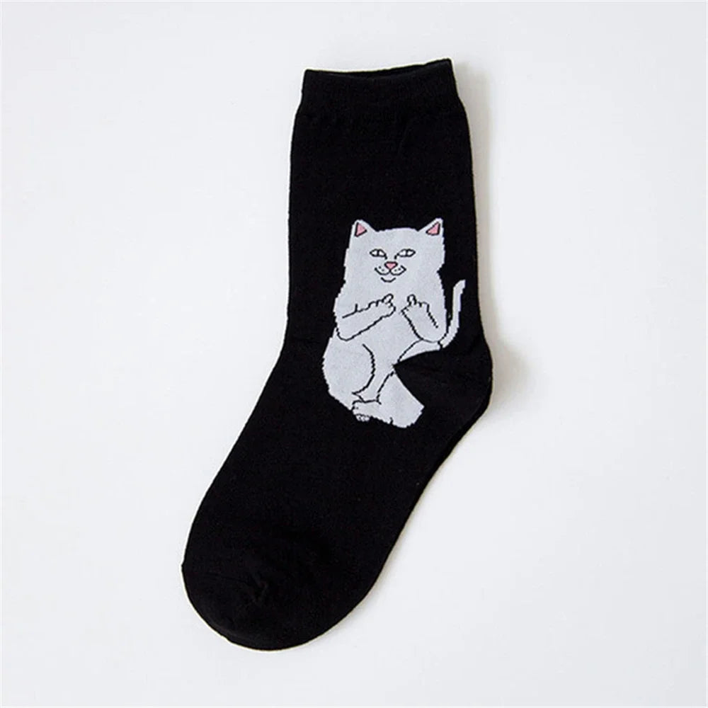 Women Art Funny Alien Planet Creative Funny Cartoon Cat Cotton Socks