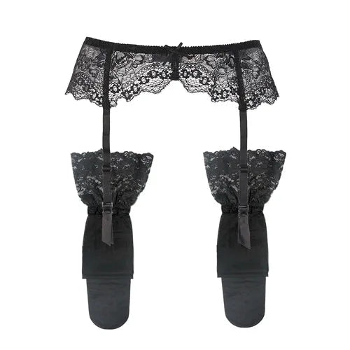 Sexy Women Lace Black/White Suspender Belt Wedding Garter Belts and  Stockings