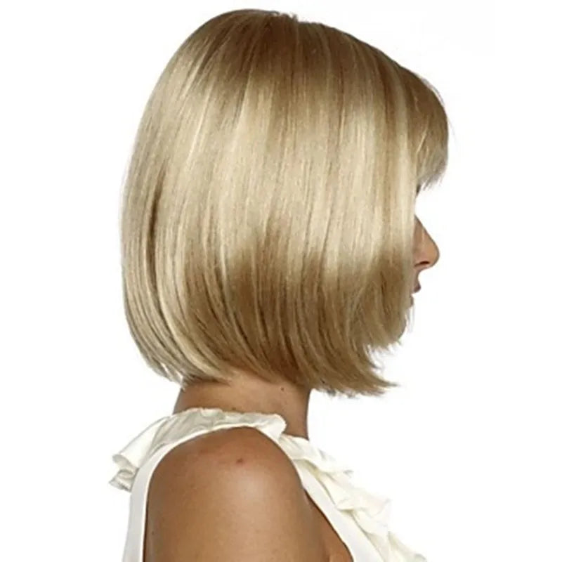 Women Synthetic  Wigs Short Straight Bob Hairstyle Blonde HighLights