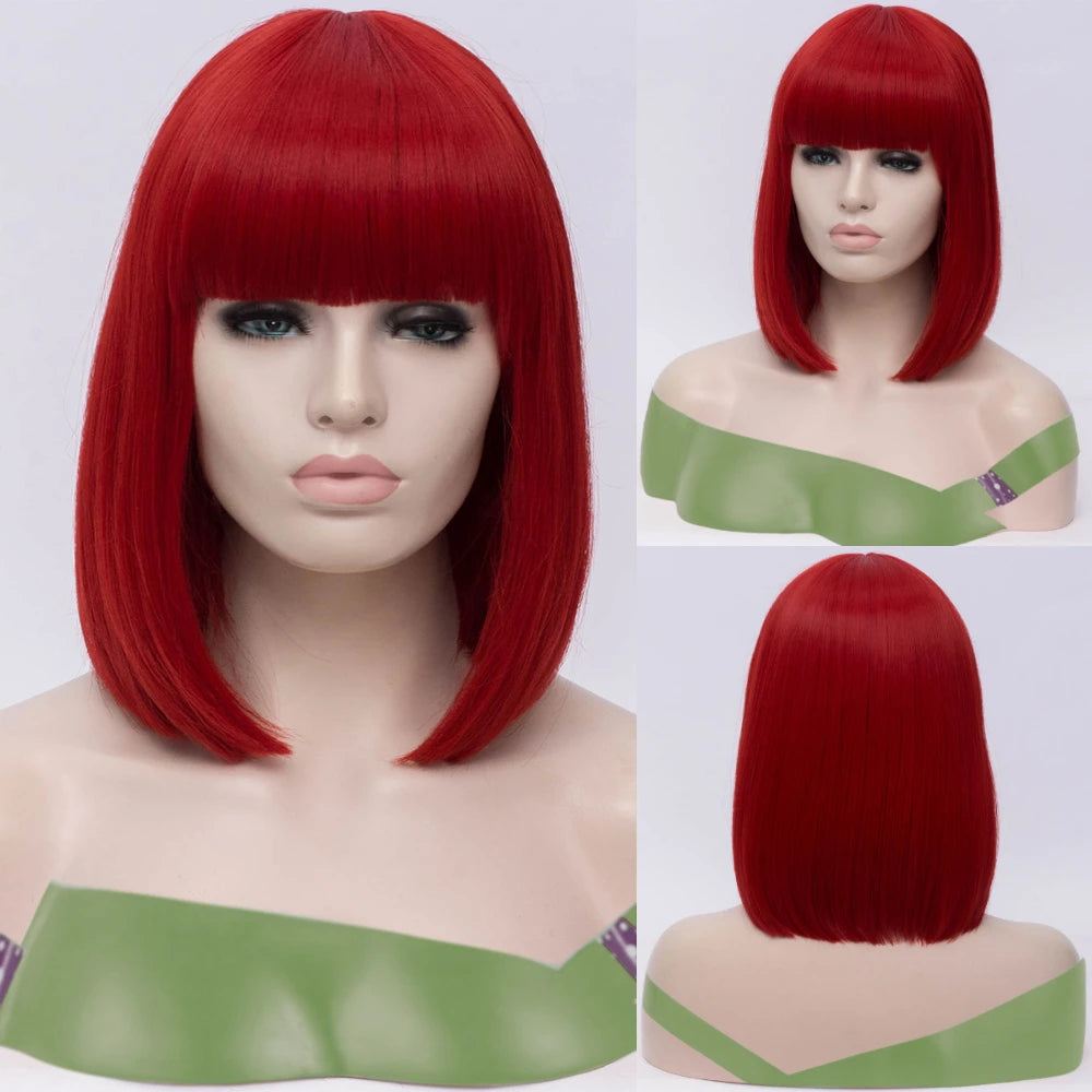 Synthetic Straight Short Bob Wigs With Bangs