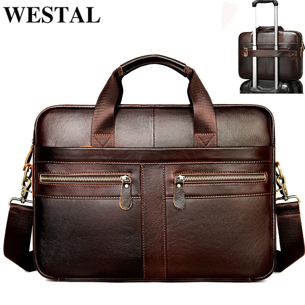 WETSTAL Men's Leather Bag for 14 Laptop Bag Computer Mens Briefacase