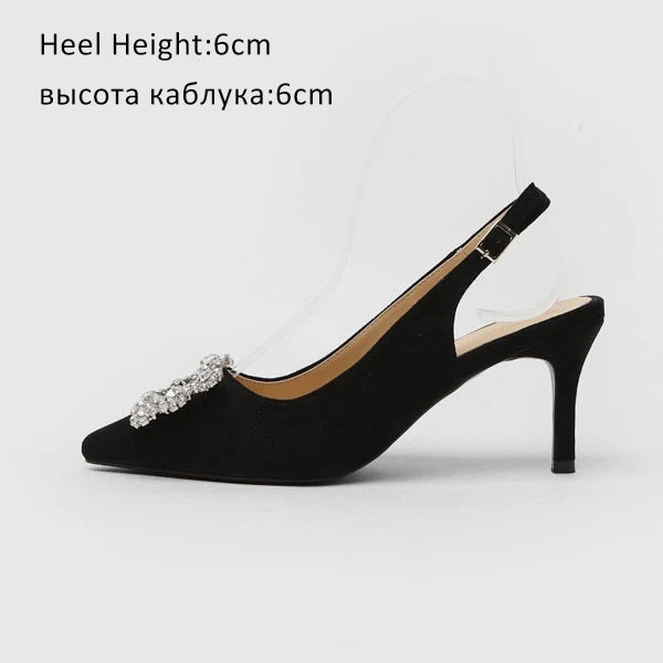 Women Pumps Fashion Ladies Rhinestone High Heels Shoes Soft Leather Heels