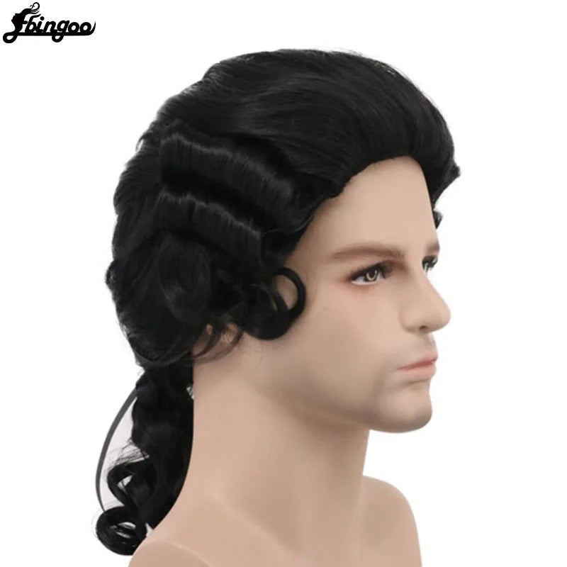 White Lawyer Judge Baroque Curly Male Costume Wigs