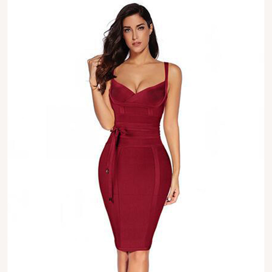 Sexy Sling V-Neck Dress High-End Bandage Dress Women's Clothing