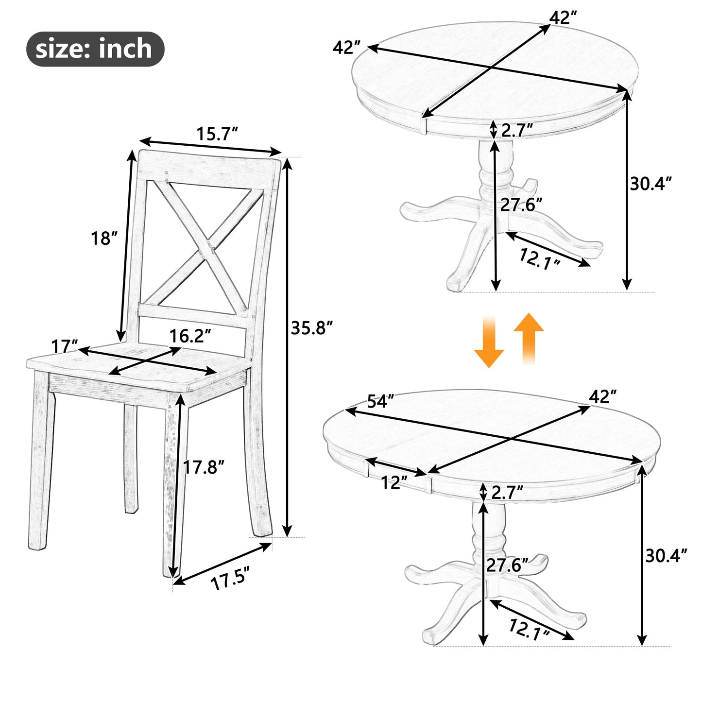 Modern Dining Table Set for 4,Round Table and 4 Kitchen Room Chairs