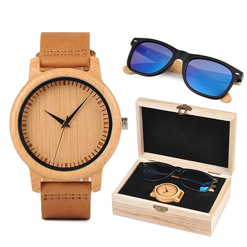 Relogio Masculino BOBO BORD Bamboo Men Watch Wooden Sunglasses Suit Present Box