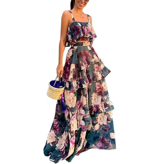 Women 2 Piece Set Dresses Beach Vacation Floral Printed Women's Clothing