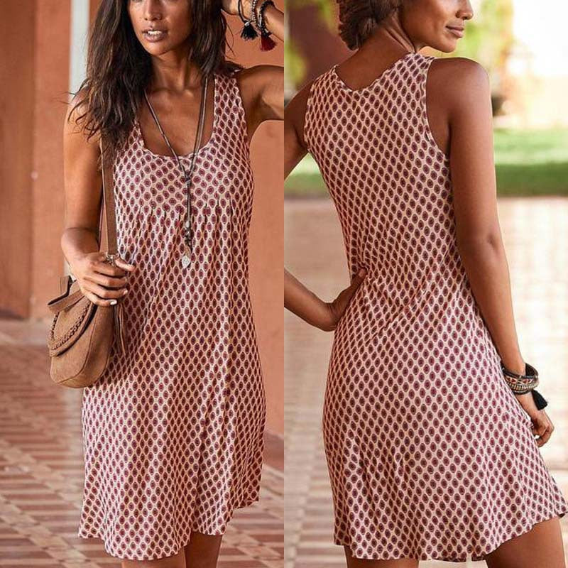 New Sleeveless Round Neck Temperament Print Large Size Women's Dress