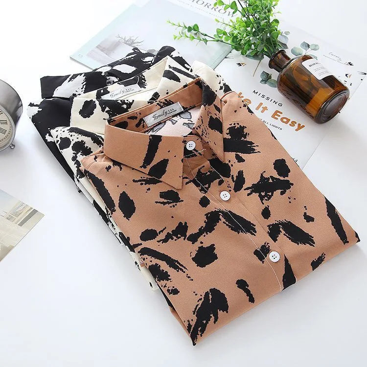 Women Vintage Printed Long Sleeve Buttons Blouse Casual Shirt