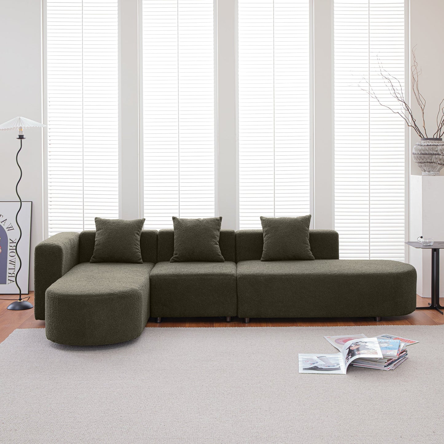 Modern Sectional L Shape Boucle Sofa With Curved Seat (Facing Left)