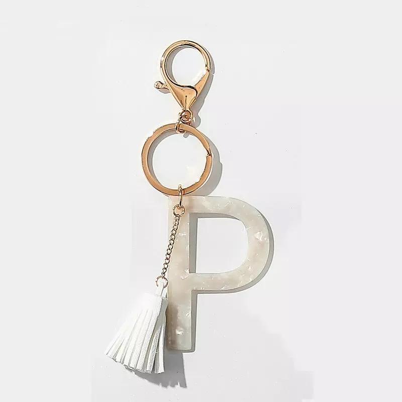 Tasseled Initial Key Chain, White