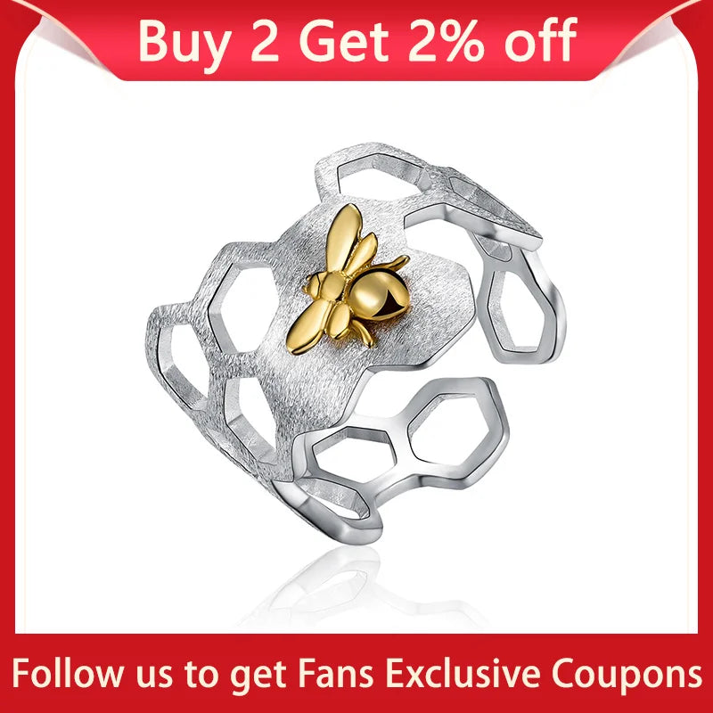 Sterling Silver 18K Gold Bee Rings Natura Fine Jewelry