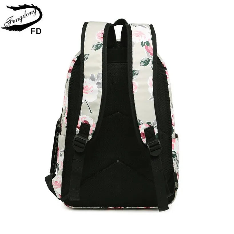 Teenage Girls Schoolbag Children Black Flower Backpack