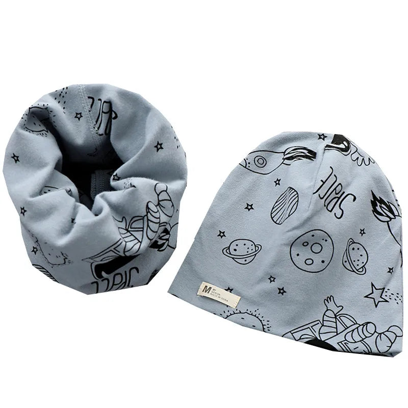 New Spring Autumn Girls Hat Scarf Set Cartoon Owl Star Swan Baby  Kids Hat Set