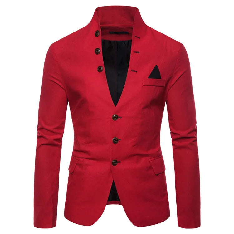 Multi-Button Decoration Casual Standing Lapel  Men's Suit Jacket Sehe Fashion