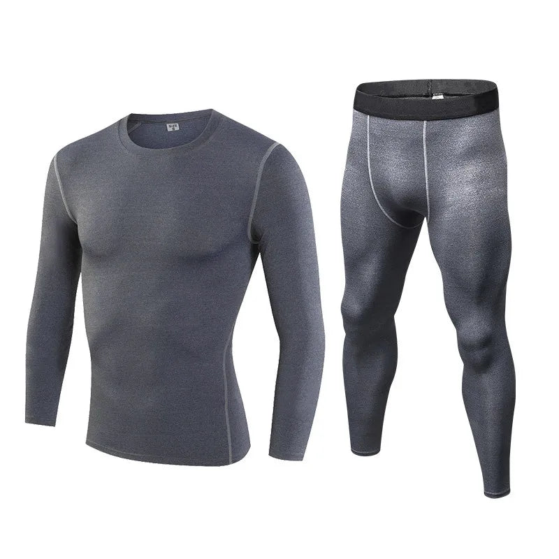 Men's Workout Set Compression Shirt and Pants Top Long Sleeve Sports Fitness