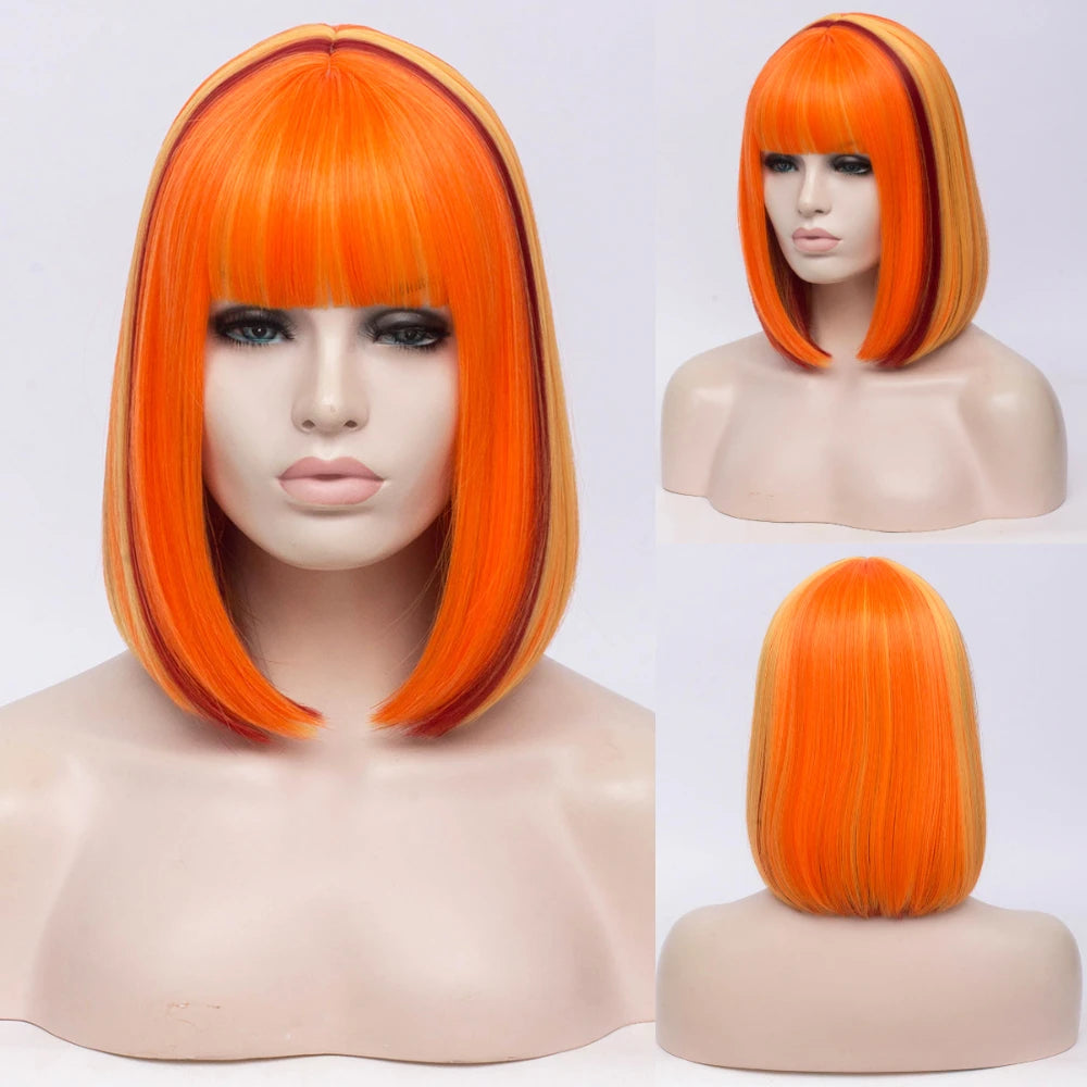 Synthetic Straight Short Bob Wigs With Bangs