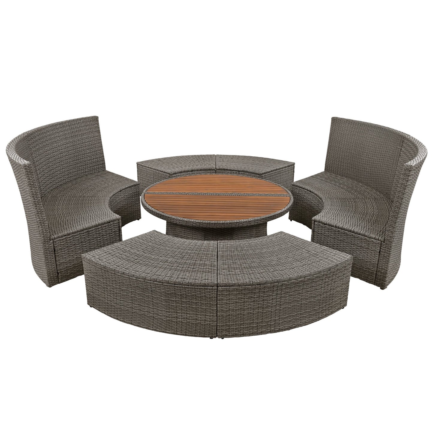 Patio 5-Piece Round Rattan Sectional Sofa Set