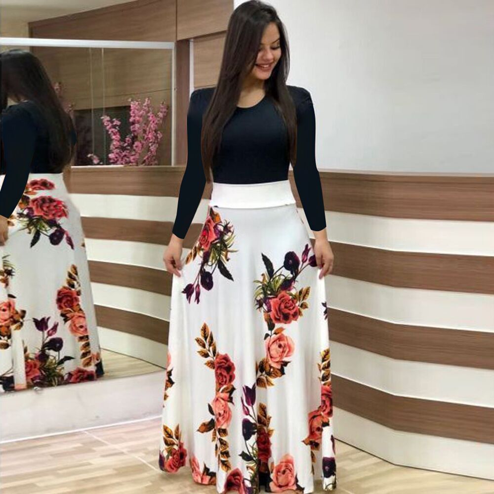 Women's Dresses Female Fashion Long Sleeve Maxi Floral Dress