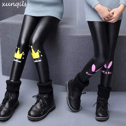 Winter Girls Legging Pants Leather Warm Trousers Children Leggings