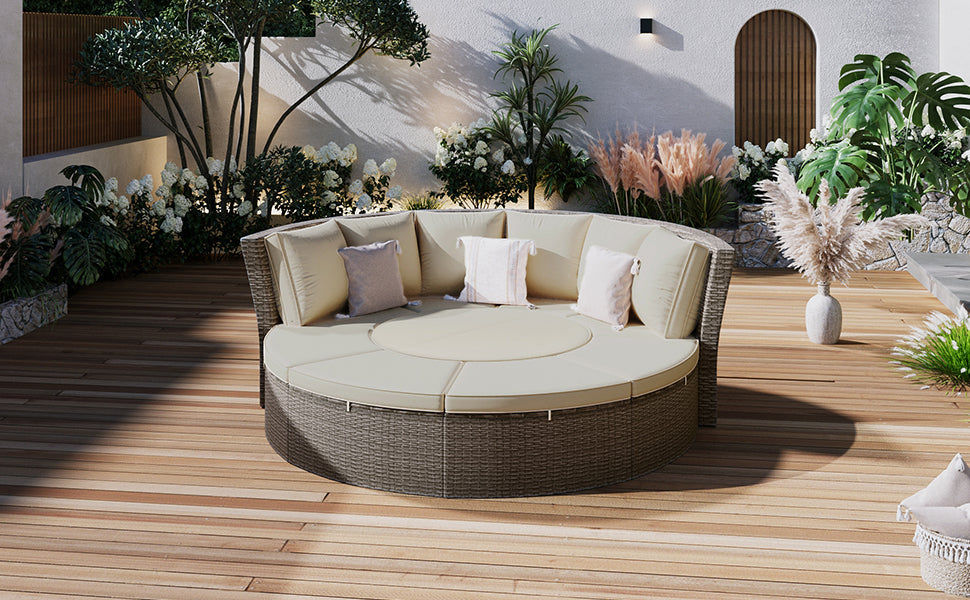 Patio 5-Piece Round Rattan Sectional Sofa Set