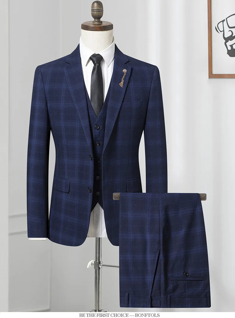 Plaid Suits Three-Piece Men's Business Leisure Suits